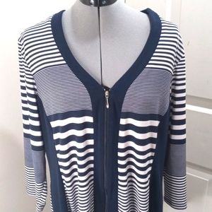 Crystal Navy Striped Blazer Zipper Front
